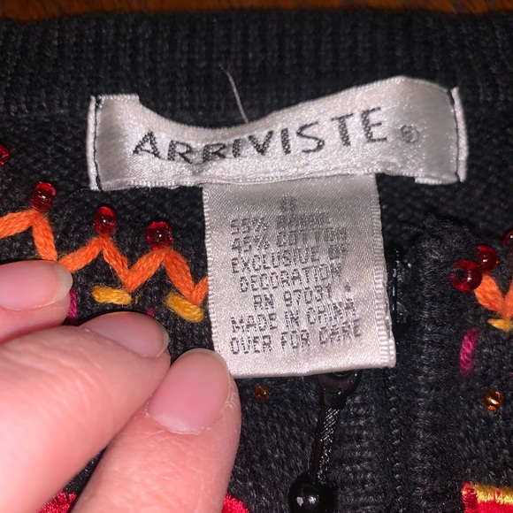 Arriviste Vintage Beaded Embroidered Cat Dog Animals Birds Sweater Small Zip Up - Picture 8 of 17